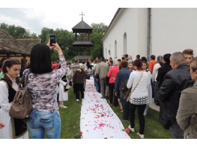 Put posut laticama cveća ispred Hrama sv. Luke u Kupinovu